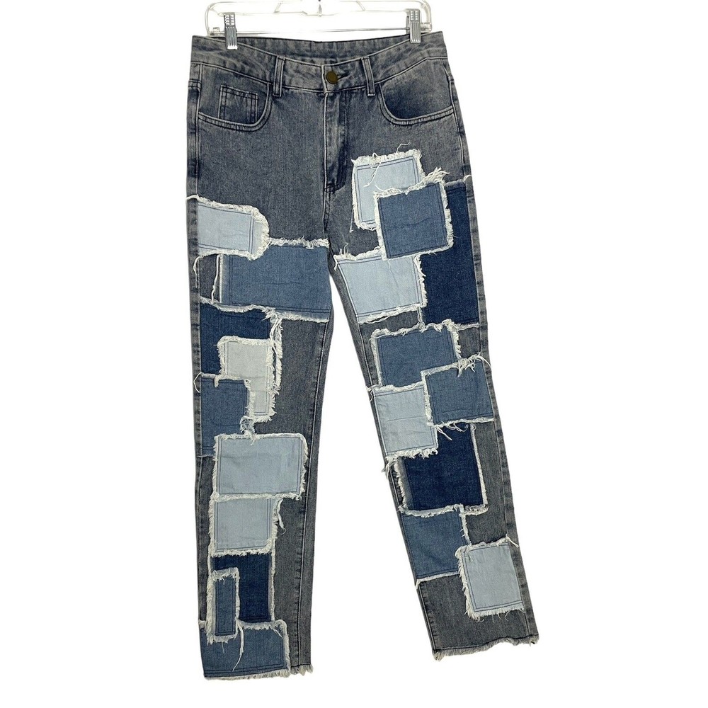 Romwe Men's Colorblock Raw Trim Straight Leg Jeans Sz S (US 36)